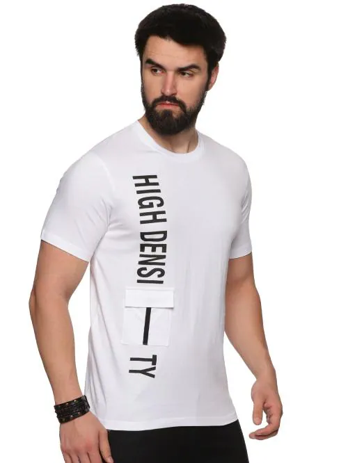 COTTON High Density Men's Casual Premium Cotton Bio Washed, Side Pocket T-Shirt (White)