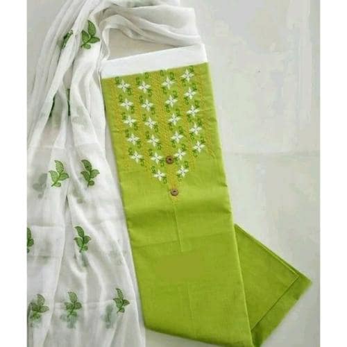 GURHAL Embroidered Cotton Unstitched Dress Material Light Green