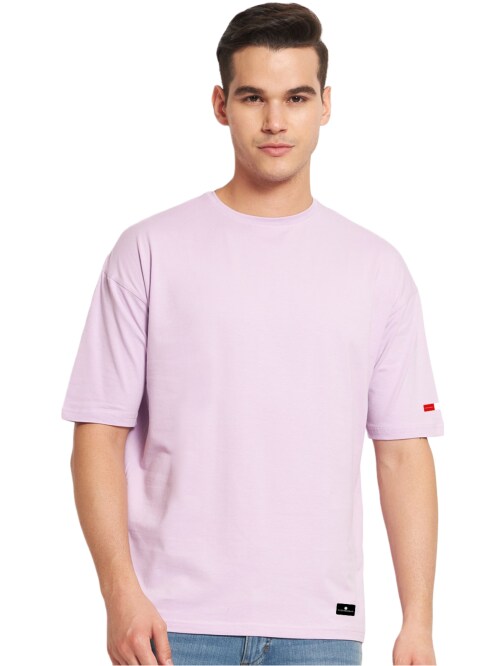 Lavender - Small Unisex Trendy Solid Plain Cotton Oversized T shirt For Men TeesTheDay