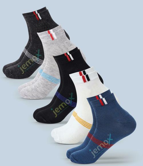 Jemox Men And Women Multicolor Solid Cotton And Polyster Ankle Length Socks - Free (Pack Of 5)