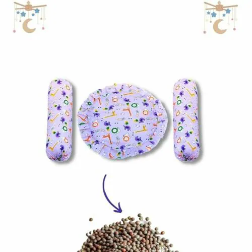 Little Boo Full Rai Mustard Seeds Pillow for Baby-Round Head Shaping with 2 Bolster Baby Pillows,Neck Support for Infant, Babies (0-24months)