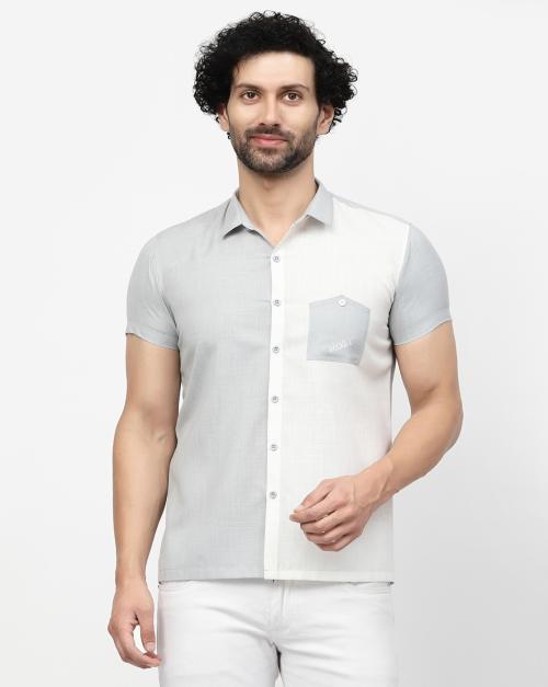 LELA Men Solid Lounge Wear Grey, White Shirt ()