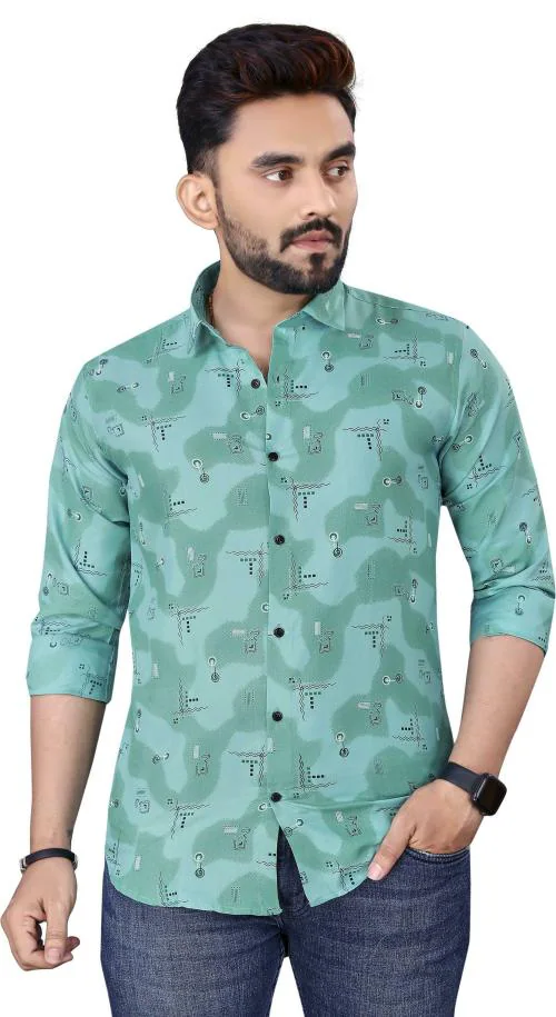 Buy Adwyn Peter Men Light Green Printed Polycotton Single Shirt Online