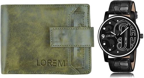 LOREM Green Artificial Leather Wallets and Watch WL22-LR70-FZ