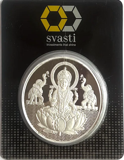 Svasti 100gms silver coin with Goddess Lakshmi 999 purity