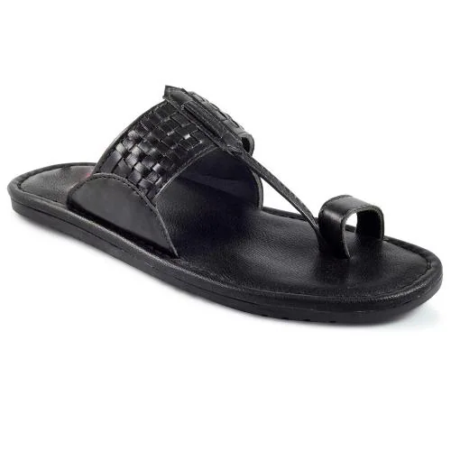 Equila Full Chatai Men's Kolhapuri Chappal - BLACK
