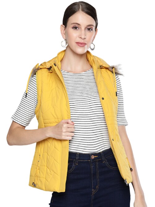 FORT COLLINS WOMENS YELLOW CASUAL JACKET WITH HODDIE
