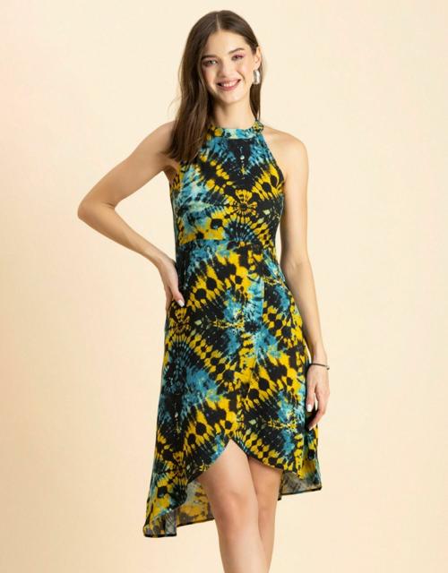 Moomaya Women's Printed Vacation Dress, Knee Length Side Slit Midi Dress