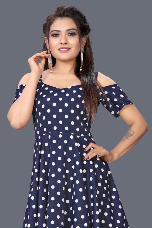 Casual Cold Shoulder Sleeves Printed Women Blue, Dress