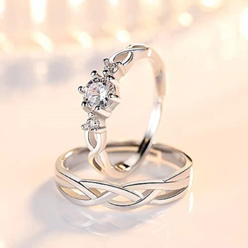 AJS Adjustable Cross Couple Rings For Lovers Silver Plated Valentine Gift & Proposal Ring Set