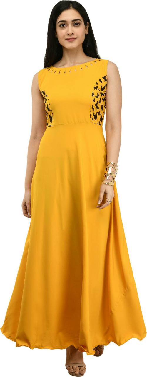 IQRA FASHION Women Yellow Solid A-line Dress