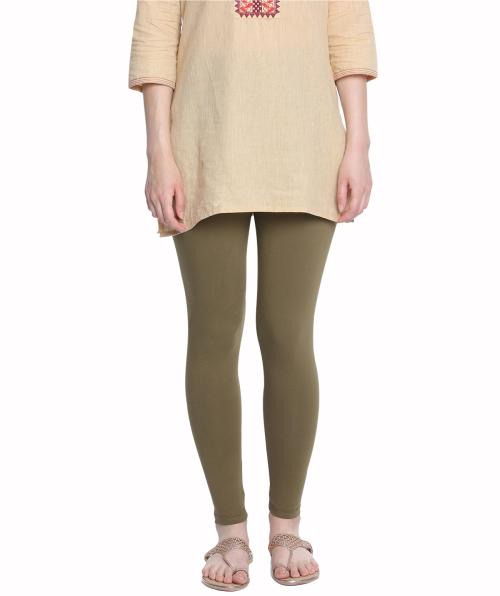 Dollar Women's Missy Pack of 1 Cotton Slim Fit Mehandi Color Ankle Length Leggings