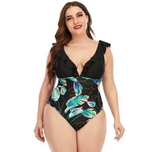 Plus Curvves Plus Size Black One Piece Swimsuits Deep V Neck - 6XL