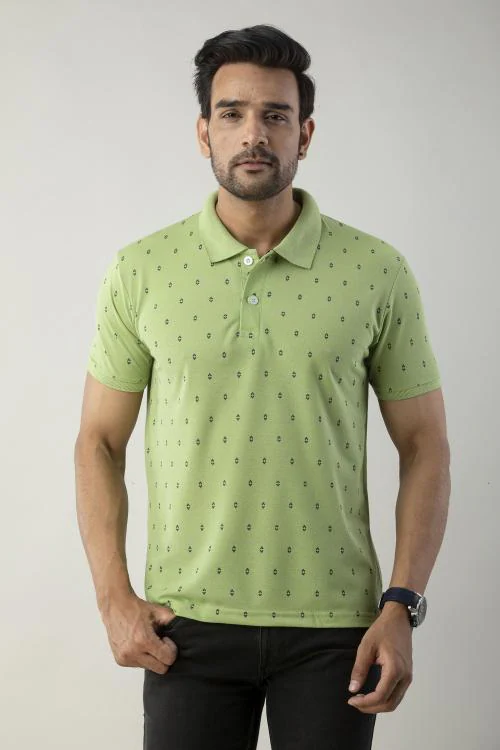 9LKHA MEN PRINTED POLO COTTON TSHIRT - PISTA GREEN