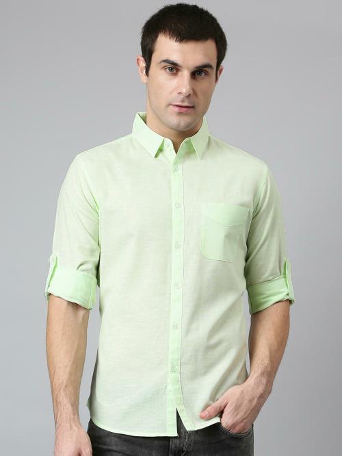 Dennis Lingo Men's Slim Fit Pure Cotton Solid Full Sleeves Casual Shirt (P-Green)