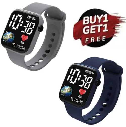 Hala Globe Combo Blue & Grey Square Dial LED Digital smart Watches for Boys & Girls LED Lights Kids Children Pack of 2