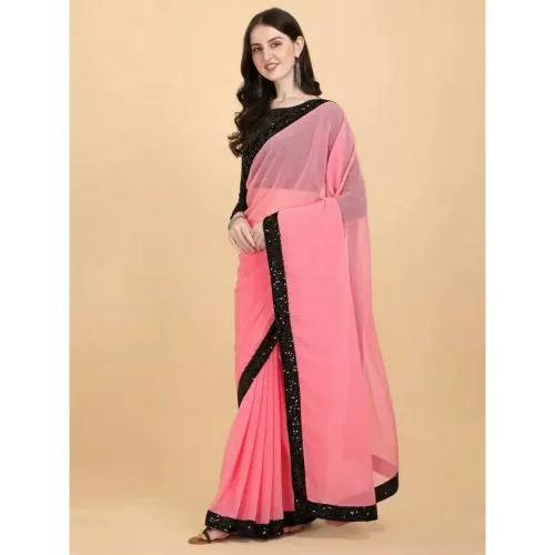 Dream Crushers Embellished Bollywood Georgette Saree (pink)