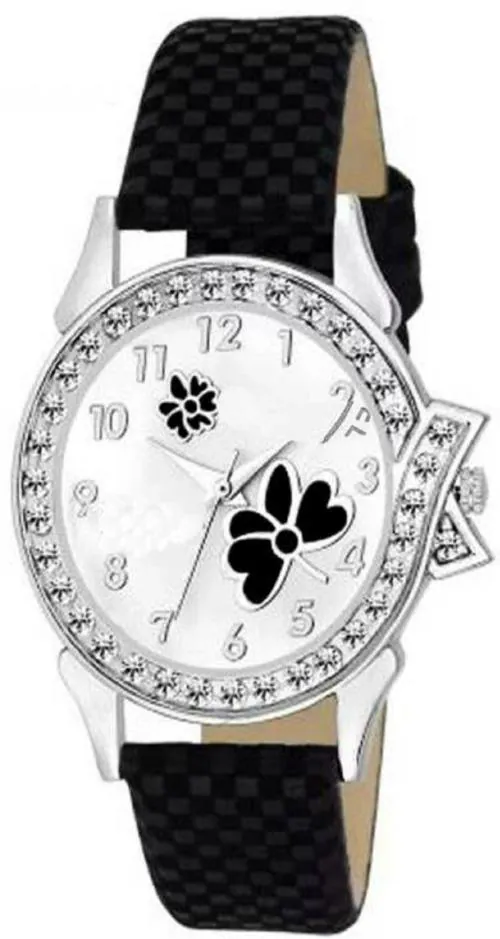 Bolun Analog Silver Dial Black Strap Watch For Women