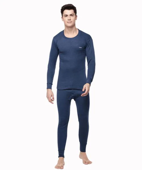 DOLLAR Men Blue Solid Fleece Thermal Sets