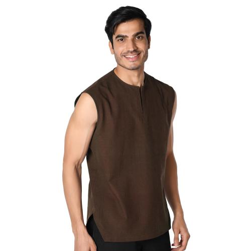 Chamomile Men Brown Solid 100% Organic Cotton Khadi Muscle Vest (40)