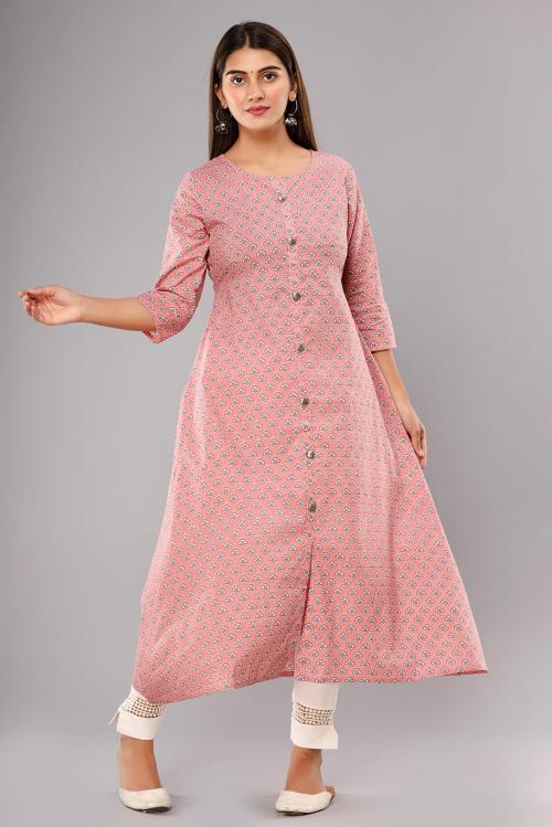 Ambararambh Women Pink Printed Cotton Rajasthani Ethnic Designer Kurtis
