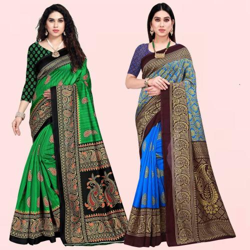Kashvi Sarees Women Multicolor Self Design Art Silk Pack Of 2 Saree