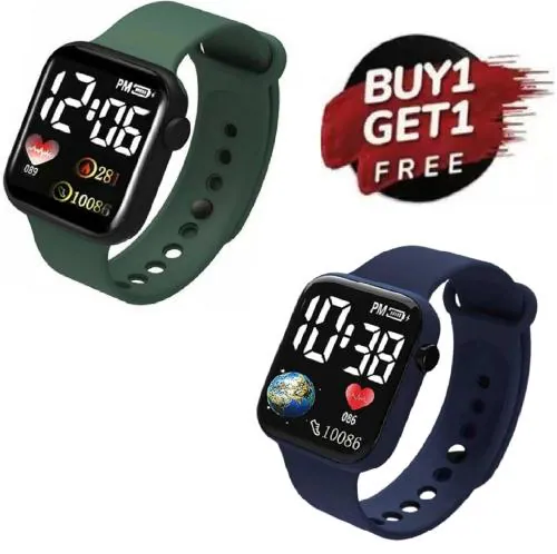 Hala Globe Combo Blue & Mehndi Square Dial LED Digital smart Watches for Boys & Girls LED Lights Kids Children Pack of 2