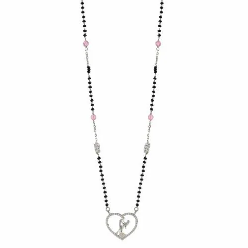 Tia Silver Soul 925 Sterling Silver | A Fancy Primrose Mangalsutra With Tiny Hearts With Cubic Zirconia Sterling Silver For Womens (Pack Of 1, Silver, Mangalsutra MS003)