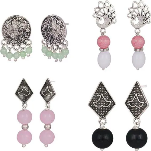 TAP Fashion Silver Plated Drops and Danglers for Women - Black, Pink, Green (Pack of 4)