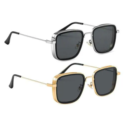 ELEGANTE Square Black Sunglasses For Men (Pack Of 2)