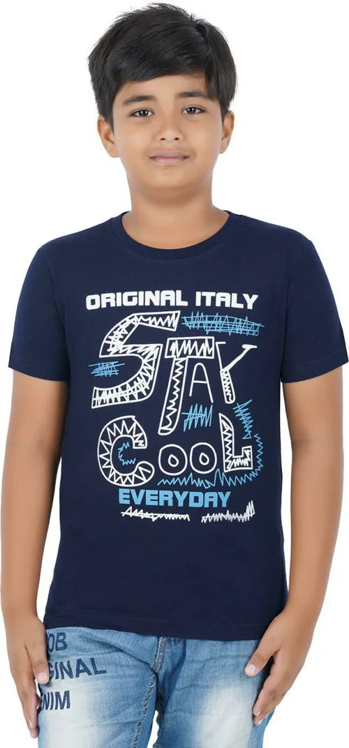SAN TEE Boys Navy Pure Cotton Printed T-Shirt (14-15 Y)