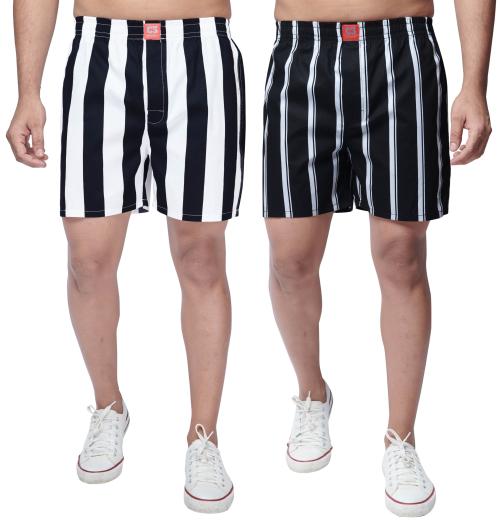 C3 Pack Of 2, 100% Cotton Striped Boxer Shorts For men - M