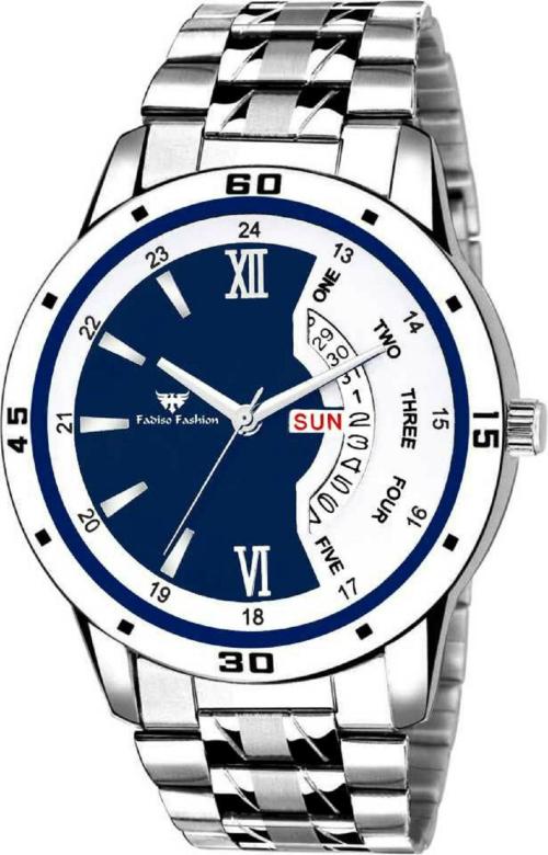 Fadiso Fashion Analog Blue Dial Silver Strap Watch For Men