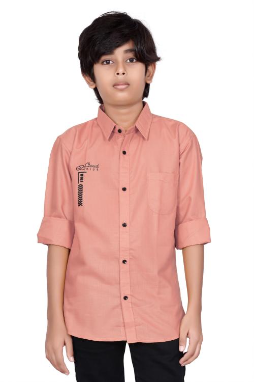 FRAUS Boys Dark Peach Solid Cotton Blend Casual Shirt - 10 to 11 Y