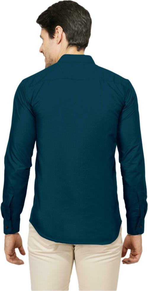 VAGHANI TEX Men Blue Solid Cotton Blend Casual Shirts (M)