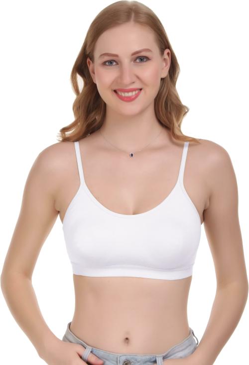 Featherline Women White Solid Polycotton Sports Bra (34B)