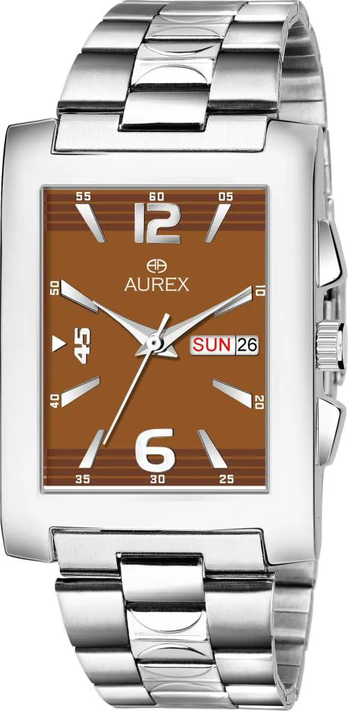 Aurex Analog Brown Dial Silver Strap Watch For Men - (Ax-Gsq152-Brc)