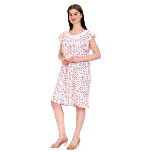 SDGP Cotton Printed Shorit Length Women's Nightwear & Night Gown/ Nighty /Maxi-Dot_RED