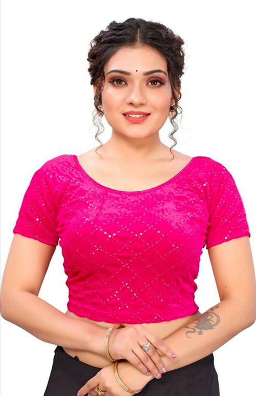 PKYC Women Rani Pink Velvet Sequence Stretchable Blouse