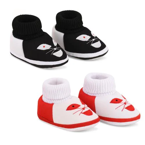 ADORED FASHION Newborn Baby Shoes Booties, Pack of 2 Baby Socks Shoes for 6-9 Months Baby Boys/Girls Color-Black & White