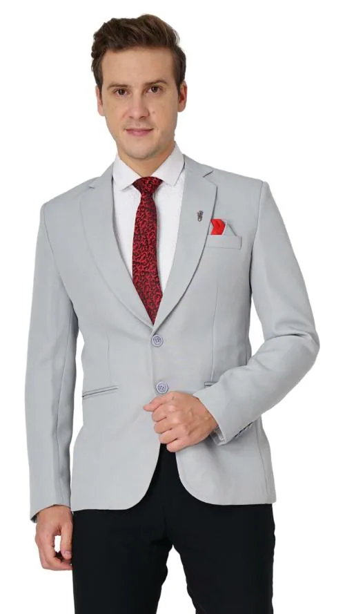 MR. DULHA Single Breasted Blazer Slim Fit Solid Design Formal Party Blazer, Ethnic Wear, Wedding Wear, Office Wear, Engagement Blazer For Men, Blazer For Metting, Fancy Suit For Men-LIGHT GREY-M