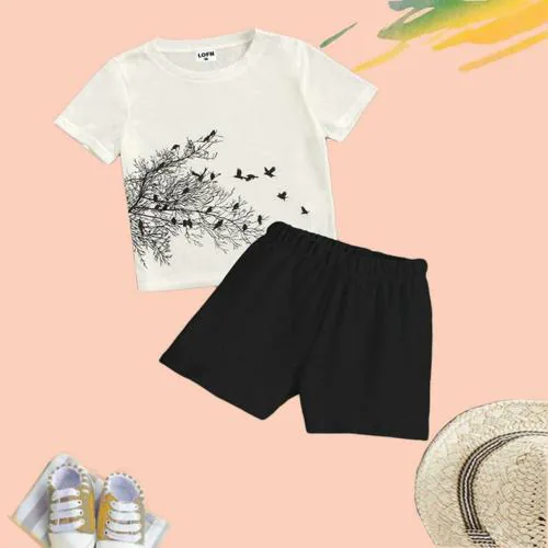 Lofn Baby Boys And Girls Black Cotton Blend T-Shirt Shorts (4-5 Years)