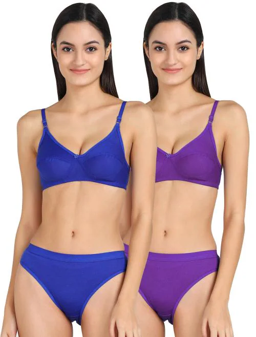 Women Cotton Bra Panty Set for Lingerie Set ( Pack of 2 ) ( Color : Blue,Purple )