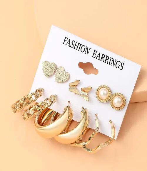 DESTINY JEWEL'S Gold Plated Creative Alloy Trendy Hoop Earrings Stud Earrings Set Alloy Earring Set
