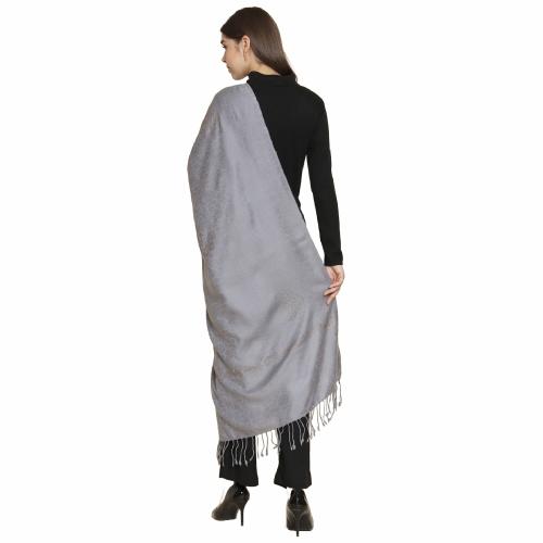 CROSHIA Women's Woolen Stole with Stone Work on Border & Booti (Grey)