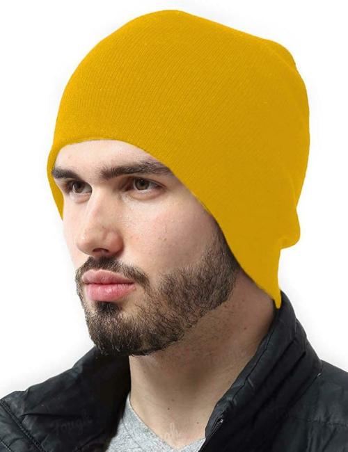 THE BLAZZE Men Yellow Winter Skull Beanie Cap, Free size