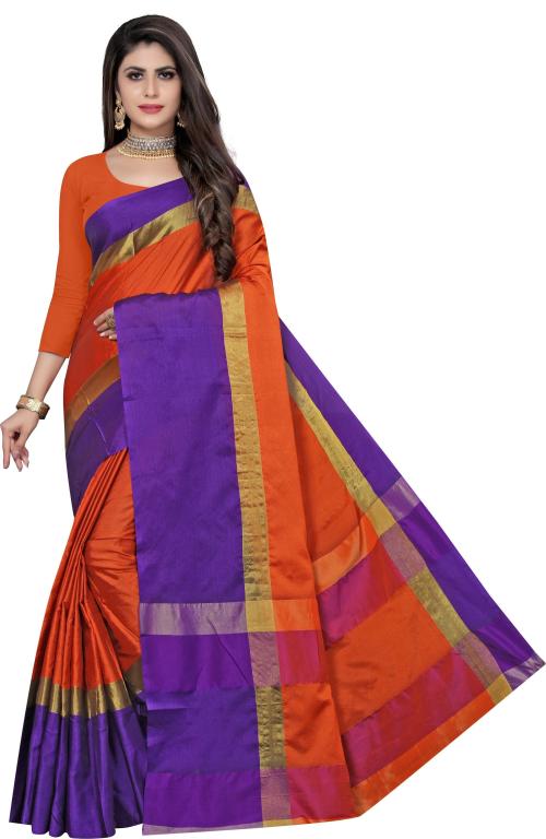 Rujave Women Orange Self Design Pure Silk Daily Wear Saree