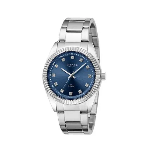 STRAND BY OBAKU Lexington Mini Denim Quartz Cubic Zircona Blue Round Dial Women's Watch -S726LXCLSC