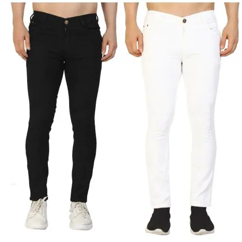 Stitch Factory Slim Men Black, White Jeans (28)