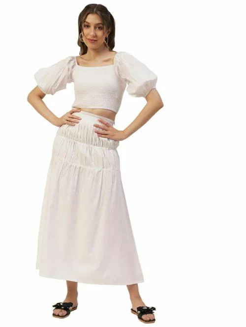 Moomaya Solid Summer 2 Pcs Skirt Top Set For Women, Viscose Rayon Coord Set